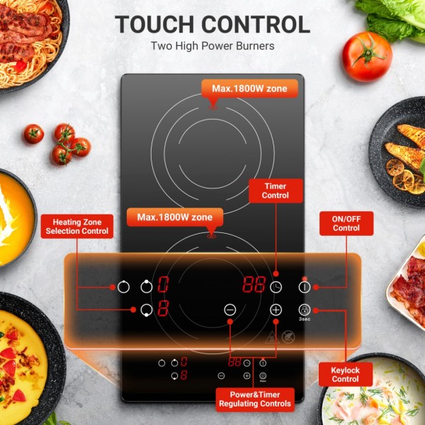 Sunmaki Portable Double Induction Cooktop 1800W Induction Cooker UL-ID1800