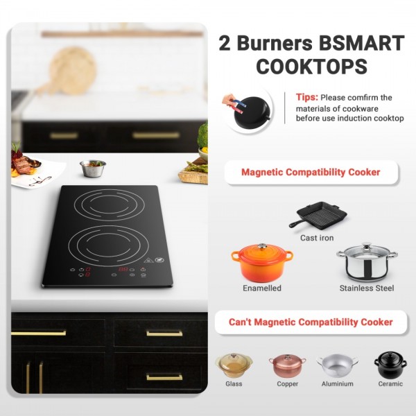 Sunmaki Portable Double Induction Cooktop 1800W Induction Cooker UL-ID1800