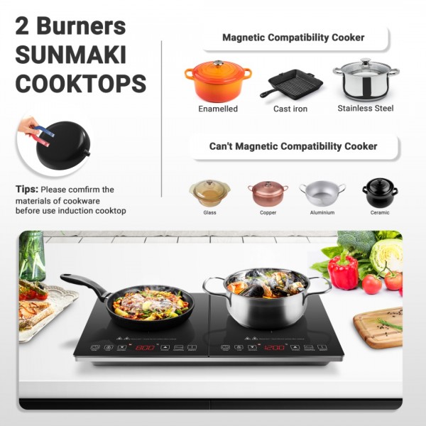 S16 Sunmaki Portable Double Induction Cooktop 1800W Induction Cooker