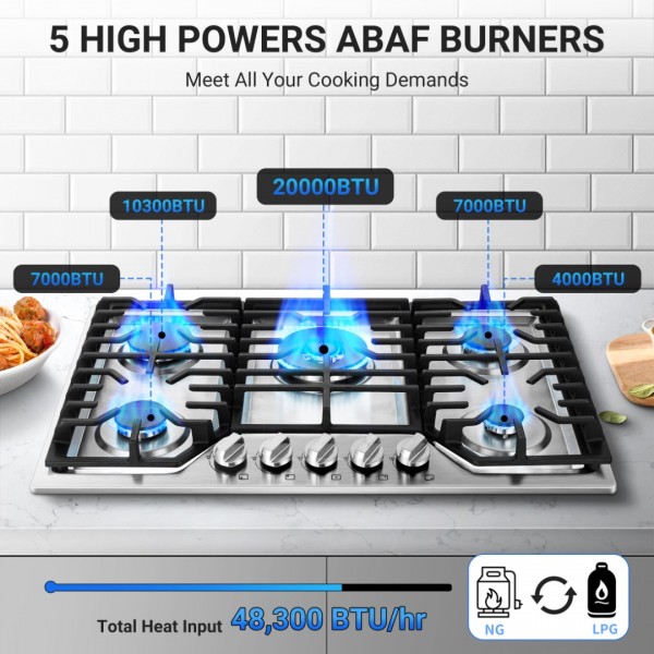 30 Inch Gas Cooktop Sunmaki 5 Burners Gas Stovetop